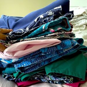 Lot of 8 scrub sets - size small tops & and small bottoms (petite).